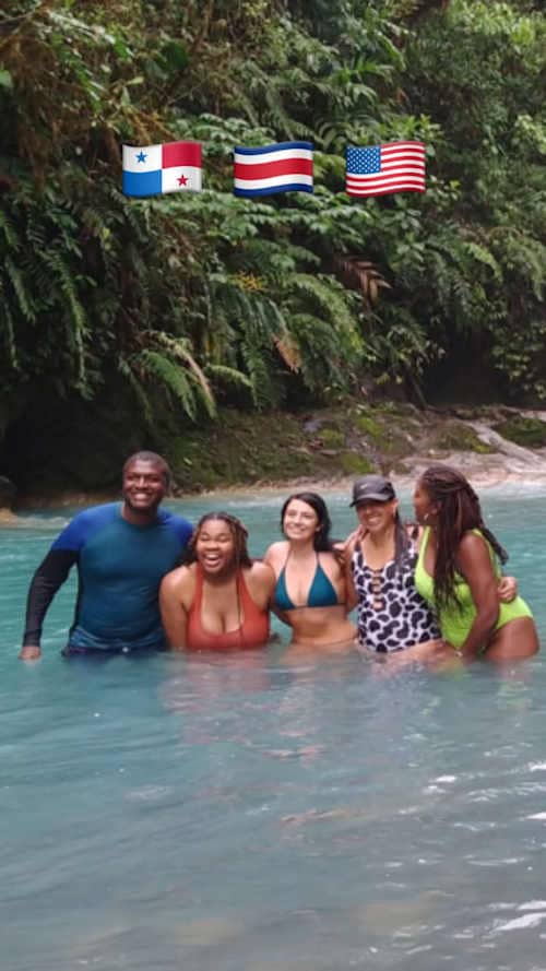 Blue Falls of Costa Rica - happy friends.